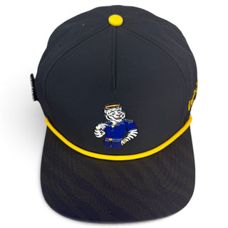 White Tiger Saintly Tiger golf hat by Logie Joe's Golf with snapback style, built-in magnetic ball marker holder, and adjustable fit.
