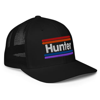 Dark Yarn black trucker hat with closed-back design, featuring a front view of this stylish headwear.