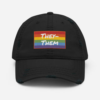 They-Them | Distressed Baseball Hat - Dark Yarn