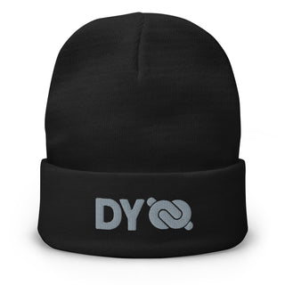 Black CozyCore™ Cotton-Blend Beanie by Dark Yarn, knit headwear with a snug fit and soft texture, shown from the front.