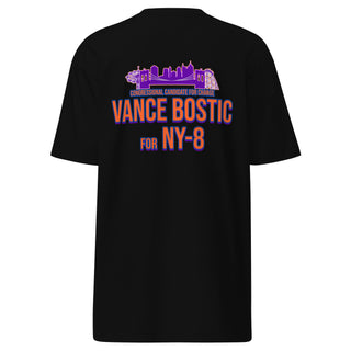 Mens black Vance Bostic T-Shirt by Dark Yarn, premium heavyweight cotton, front view showing classic fit and logo detail.
