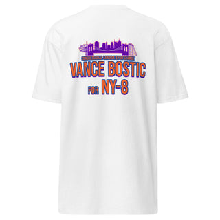 Mens white Vance Bostic T-Shirt by Dark Yarn, heavyweight cotton tee with back design and comfortable fit.