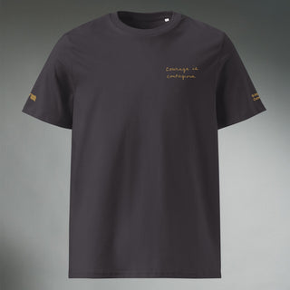 Courage by Jayne | Organic Ribbed Neck T-Shirt Unisex - Dark Yarn