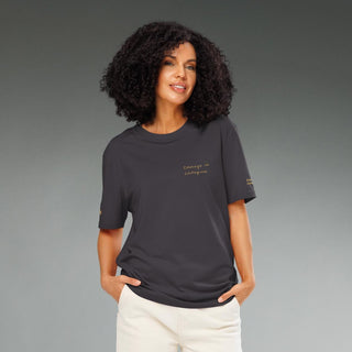 Courage by Jayne | Organic Ribbed Neck T-Shirt Unisex - Dark Yarn