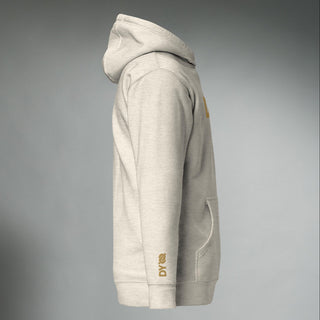 Unisex oatmeal heather hoodie from Dark Yarn, premium pullover hooded sweatshirt with a comfortable fit and casual style.