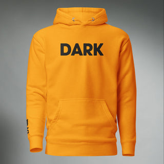 Unisex dark-colored hoodie from Dark Yarn with a front logo and hood, made from premium pullover sweatshirt fabric.